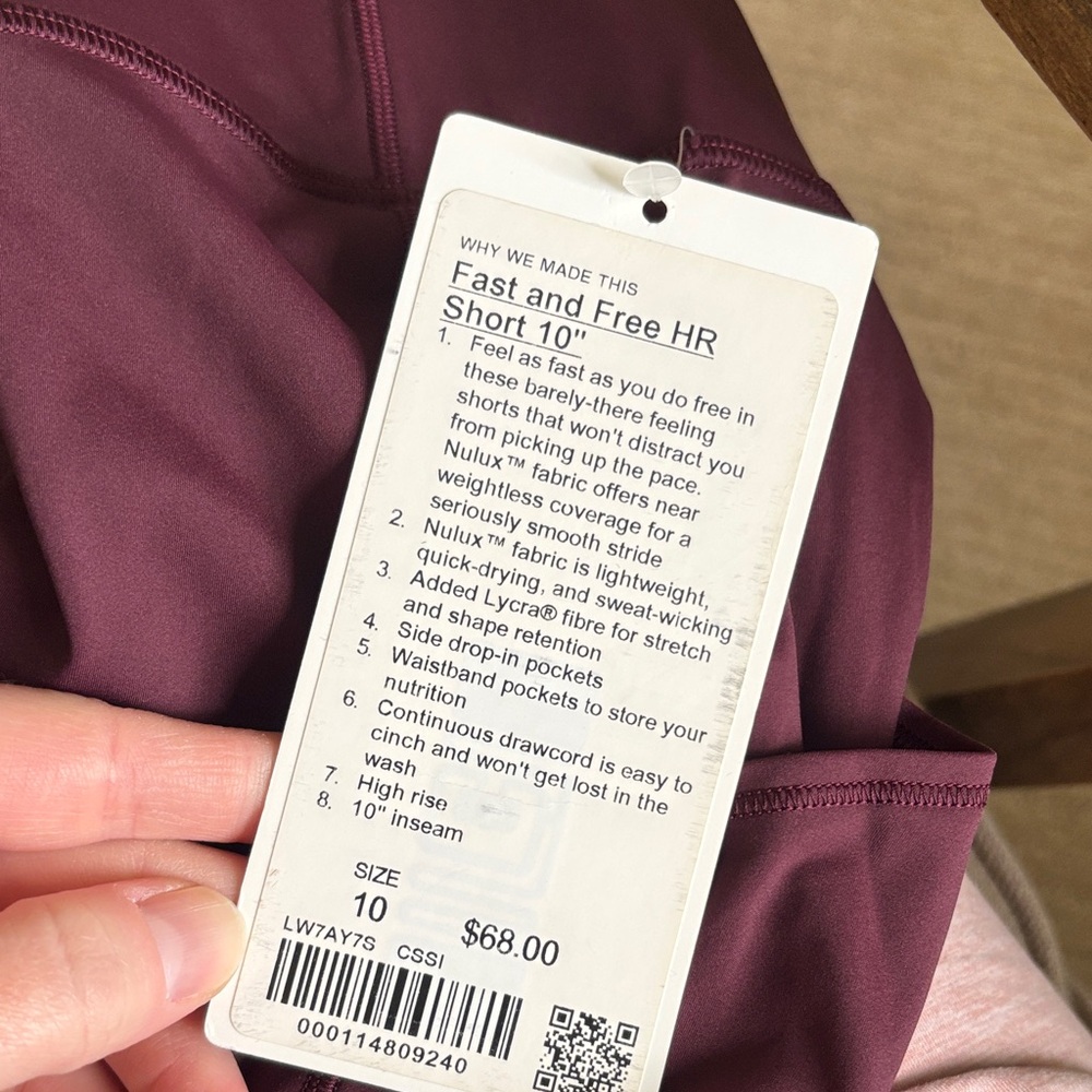 NWT Lululemon Fast and Free High-Rise Short 10" - Cassis - Size 10 - Picture 2 of 2
